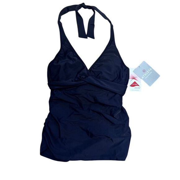 NWT Athleta Women's Halter Tankini Swim Top Black Size 32 Tall D Cup - Picture 1 of 4